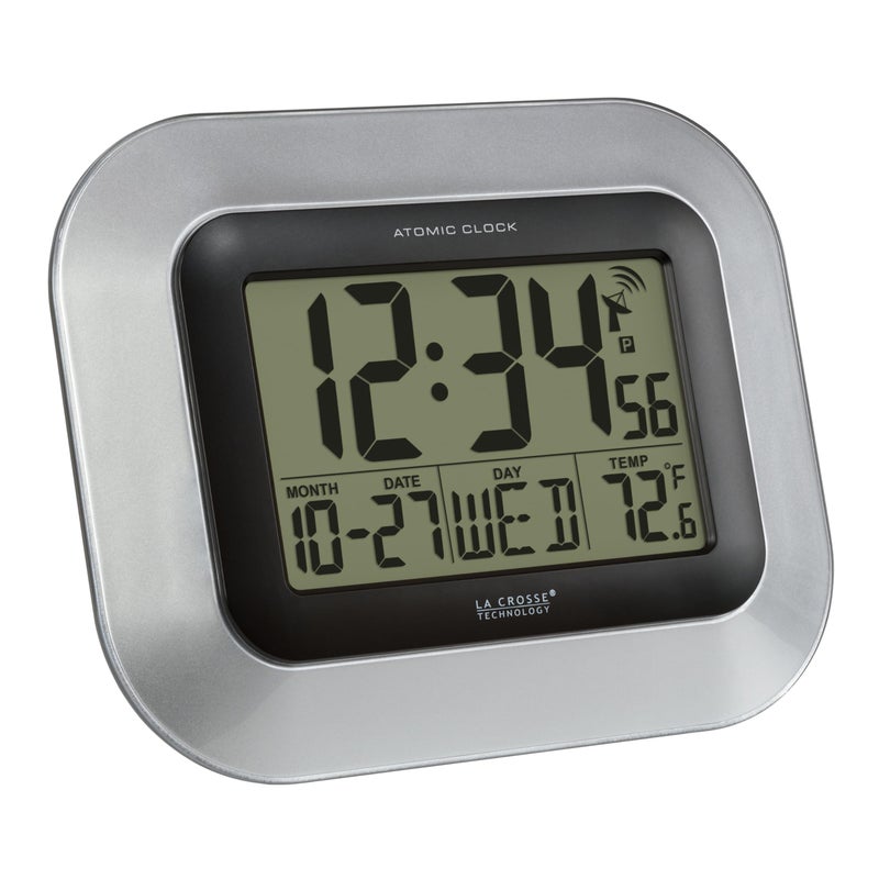 La Crosse Technology WT-8005U-S Atomic Digital Wall Clock with Indoor Temperature, Silver - Image 4